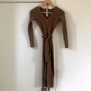 Aritzia ribbed beige sweater midi dress